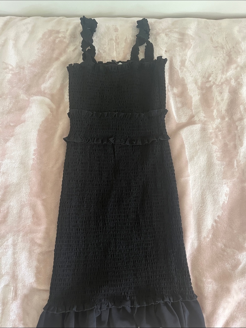 Love Tree Black Smocked Ruffle Top